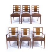 Attributed to W. H Russell for Gordon Russell Set of six walnut and root ash veneer dining chairs,