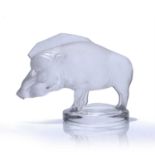 René Lalique (1860-1945) 'Warthog or boar' car mascot glass paperweight, signed 'Lalique France' 6cm