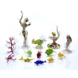 Collection of Murano and Venetian glass Two harlequin Murano glass dancers, unsigned, the male
