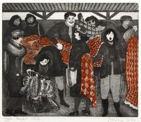 20th Century School 'Market stall' etching, numbered 2/25, signed indistinctly and dated 1977