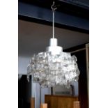 Kinkeldey of Germany pendant light, circa 1960 with crystal glass rectangular drops and central