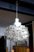 Kinkeldey of Germany pendant light, circa 1960 with crystal glass rectangular drops and central