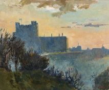 Carolyn Sergeant (1937-2018) 'Landscape with Dover castle' oil on canvas, signed lower right, the
