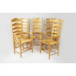 Neville Neale set of eight ladderback ash dining chairs with raffia seats, stamped to the rear