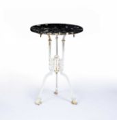 Aesthetic movement garden table, white painted cast iron base with reconstituted stone top,