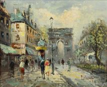 Caroline Burnett (1877-1950) 'Untitled Parisian street scene' oil on canvas, signed lower right,