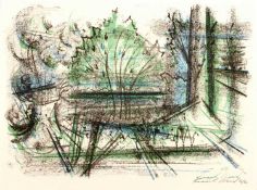 Kenneth Wood (b.1921) 'Abstract landscape, study of trees' lithograph, numbered 50/50, signed in