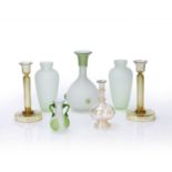 Collection of glass consisting of: two Murano style glass vases with green trailed decoration,