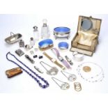 Collection of silver and miscellaneous items to include: boxed Mappin and Webb silver and blue