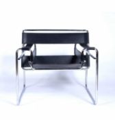 After Marcel Breuer (1902-1981) B33 Wassily style armchair, with black leather seat on tubular