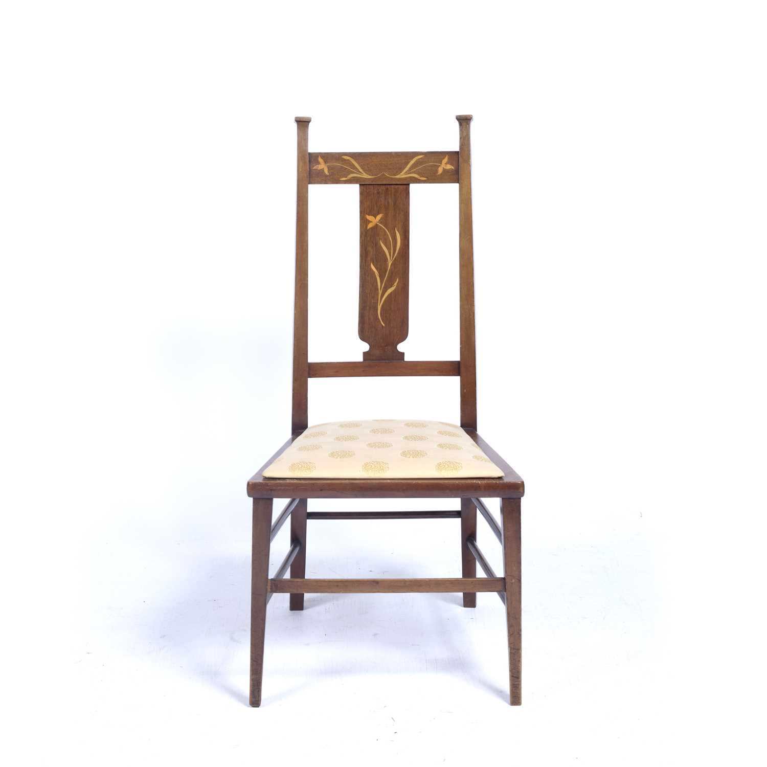 Art Nouveau marquetry inlaid chair with later drop in seat, 94.5cm highCondition report: Overall - Image 8 of 13