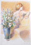 Adrian George (b.1944) Lady and Flowers, 1982signed, numbered, and titled in pencillithograph80 x