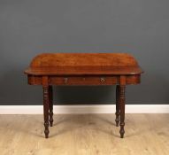 A late 19th century mahogany side table with raised back and reeded legs, 133cm wide x 57cm deep x