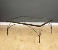 A steel and glass inset rectangular coffee table 123.5cm wide x 93.5cm deep x 50cm highCondition