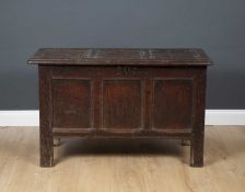 A late 17th / early 18th century oak panelled coffer, 108cm wide x 47cm deep x 67cm highCondition