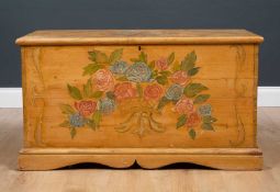 A late 19th / early 20th century painted pine chest or blanket box 95cm wide x 47cm deep x 52cm