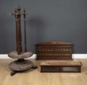 A 19th century mahogany snooker cue stand with turned supports, 60cm diameter x 140cm high; a