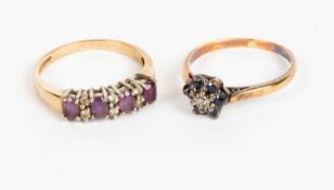 A 9 carat gold amethyst and diamond set ring and an 18 carat gold white and blue stone ringCondition