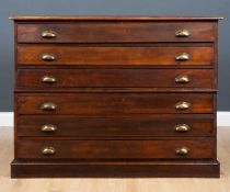 A late 19th / early 20th century mahogany six drawer plan chest on a plinth base, 118cm wide x