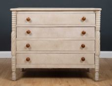 A painted Georgian style chest of four long drawers with outset front corners and turned knob