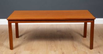 A G Plan hardwood coffee table with rectangular top, shaped legs and labelled beneath, 122cm x