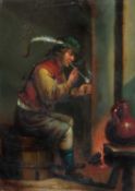 Manner of Frans Van Mieris A smoke by the fireside, oil on metal panel, 16cm x 12cmCondition report: