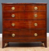 A 19th century mahogany bow front chest of two short and three long drawers109cm wide x 54cm deep