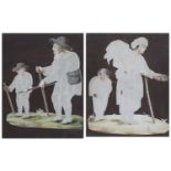 Pair of pricked paper pictures late 18th/ early 19th Century, depicting mendicants, the features and