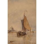 Edwin Hayes (1819-1904) Sailing barge on a canal, watercolour, signed and dated 1887, 20.5cm x