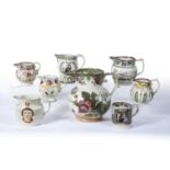 Group of pottery jugs and a frog mug inscribed 'William Wales 1809' 19th Century, including a