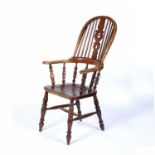 Windsor chair 19th Century, with stained rail and splat back on turned supports, 65cm across x 115cm