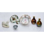 Collection of ceramics to include: porcelain small dish with handpainted flowers marked 'Dresden' to