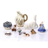 Collection of ceramics to include: Royal Worcester blush ivory jug, Royal Worcester figures, Beswick