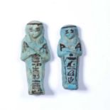 Two Egyptian turquoise Ushabti figures New Kingdom, both figures decorated to the body with a line