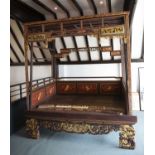 Jiazichuang style canopy bed Chinese, with polychrome and gilt painted decoration with decorative
