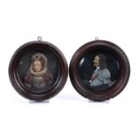 Pair of portrait wax miniatures 'Queen Elizabeth' and 'Charles the First' in original frames, 15.5cm