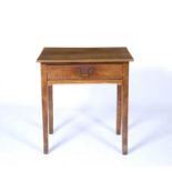 Oak and elm craft made side table with single drawer and brass drop handle, 70cm wide x 51cm deep
