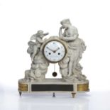 French bisque mantel clock 19th Century, with gilt metal mounts, the white enamel dial with Arabic