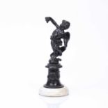 After Louis Beataux bronze figure of a cherub holding flowers signed to the rim on marble socle