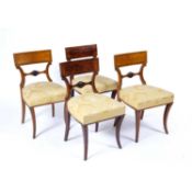 Set of four Viennese satin birch chairs Austrian, 19th Century, each with a carved roundel to the
