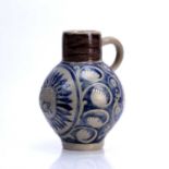 Westerwald stoneware large jug German, circa 1720, with monogram 'GR' within a moulded crest and