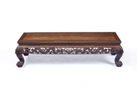 Carved hardwood low table Chinese, with dragon carved decoration, 116cm x 45cm, 31cm highCondition