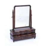 Queen Anne style walnut dressing table mirror with two tiers of serpentine drawers, 43cm wide x 58cm