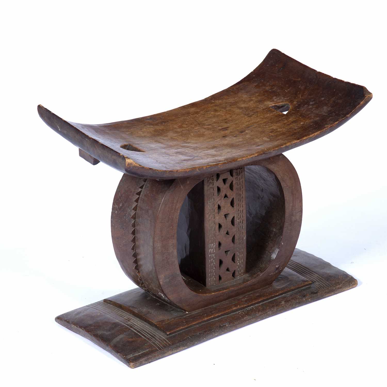 Ashanti stool with carved centre and rectangular base, 54cm x 27cm x 48cmCondition report: Chip to - Image 2 of 2