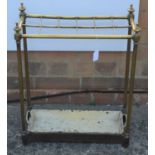 Victorian brass stick stand with twelve dividers and set-in drip tray at the bottom 62.5cm high x