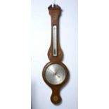 Mahogany and satinwood wheel barometer with silvered dials, marked J Tara of Loath, 98.5cm