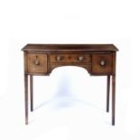 Mahogany bow front dressing table 19th Century, with brass ring handles, 106cm wide x 51cm deep x