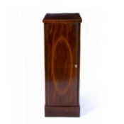 Mahogany and satinwood inlaid pedestal cupboard 19th Century, with oval inlaid door enclosing