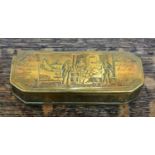 Dutch snuff box 18th Century, brass decorated with religious scenes, 15cm across,Condition report: