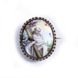 Enamel and gilt metal brooch depicting saint of Bernhardus, unsigned, 4cmCondition report: At